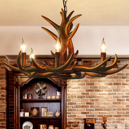 Countryside Antler Hanging Pendant 6 Lights Resin Ceiling Chandelier in Gold for Living Room Gold Clearhalo 'Ceiling Lights' 'Chandeliers' Lighting' options 340598_4381a9f3-2b61-45fe-bd72-ae29060a8280