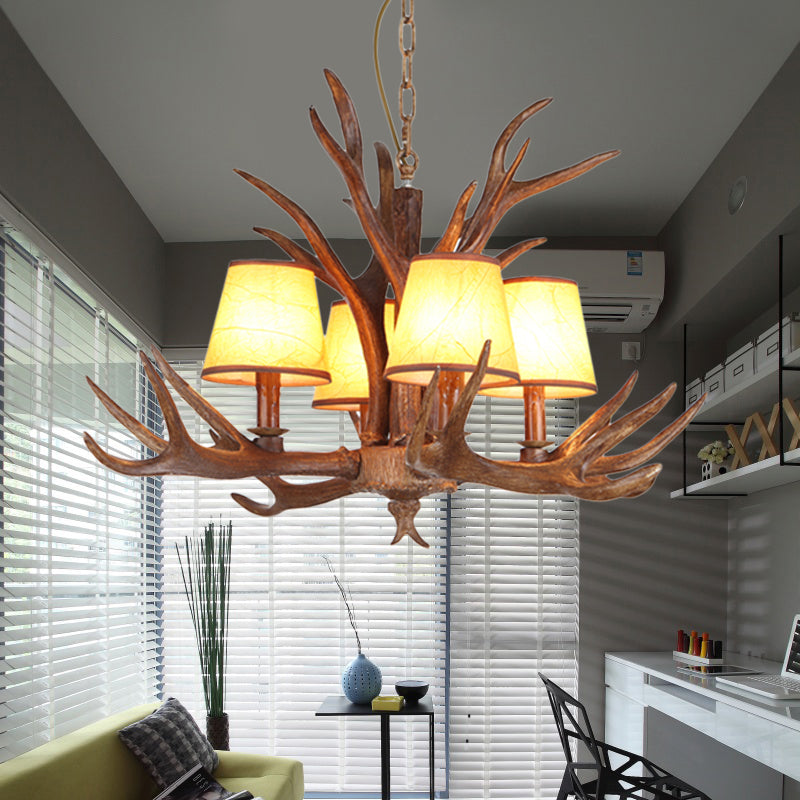 Rustic Cone Hanging Pendant 4/6/8-Light Resin Ceiling Chandelier in Brown for Living Room Clearhalo 'Ceiling Lights' 'Chandeliers' Lighting' options 340656