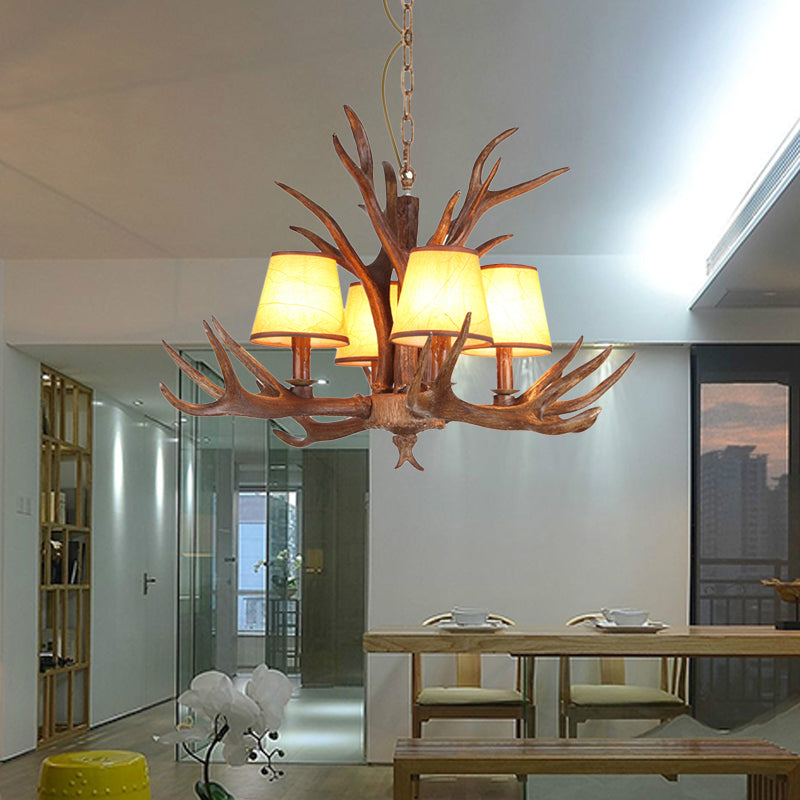 Rustic Cone Hanging Pendant 4/6/8-Light Resin Ceiling Chandelier in Brown for Living Room Clearhalo 'Ceiling Lights' 'Chandeliers' Lighting' options 340657