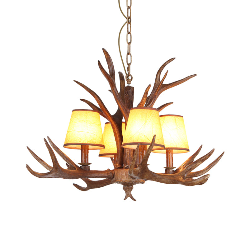 Rustic Cone Hanging Pendant 4/6/8-Light Resin Ceiling Chandelier in Brown for Living Room Clearhalo 'Ceiling Lights' 'Chandeliers' Lighting' options 340659