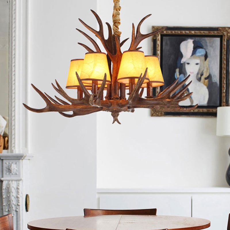 Rustic Cone Hanging Pendant 4/6/8-Light Resin Ceiling Chandelier in Brown for Living Room Clearhalo 'Ceiling Lights' 'Chandeliers' Lighting' options 340661