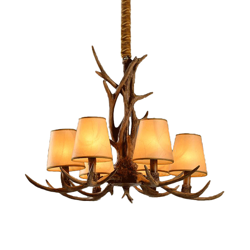 6-Bulb Conical Chandelier Light Antique Brown Resin Suspension Pendant with Glass Shade for Living Room Clearhalo 'Ceiling Lights' 'Chandeliers' Lighting' options 340669
