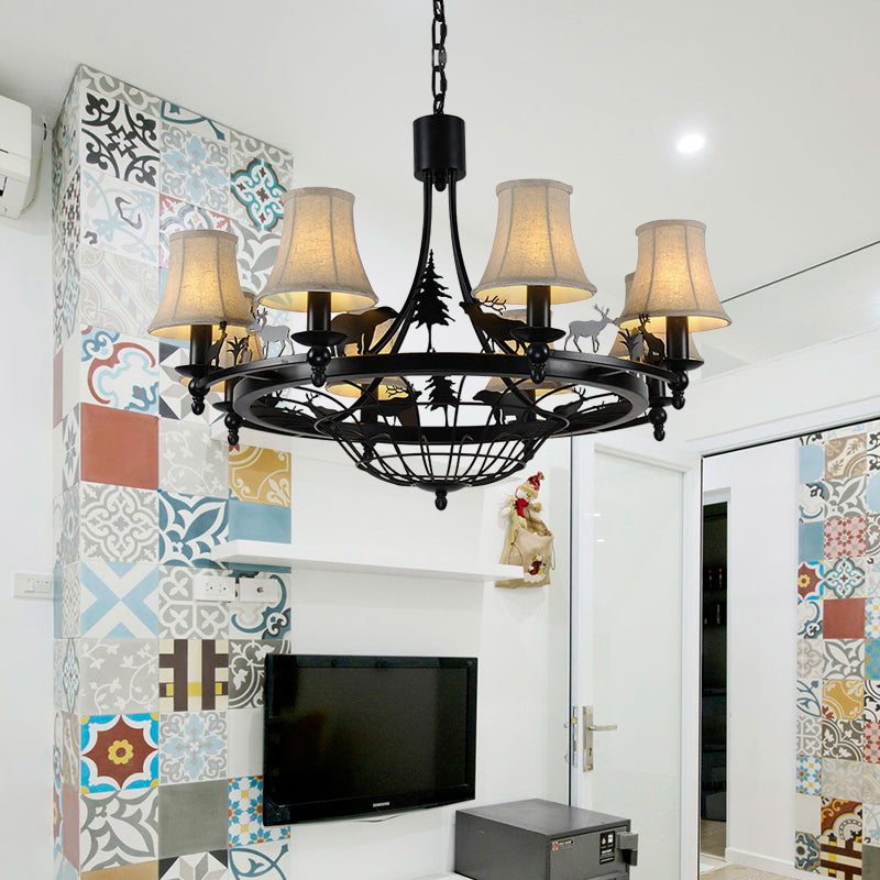 Metal Black Hanging Chandelier Bell 8-Bulb Traditional Suspension Light with Cone Fabric Shade Clearhalo 'Ceiling Lights' 'Chandeliers' Lighting' options 340683