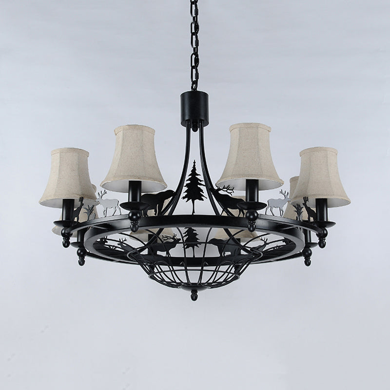 Metal Black Hanging Chandelier Bell 8-Bulb Traditional Suspension Light with Cone Fabric Shade Clearhalo 'Ceiling Lights' 'Chandeliers' Lighting' options 340685