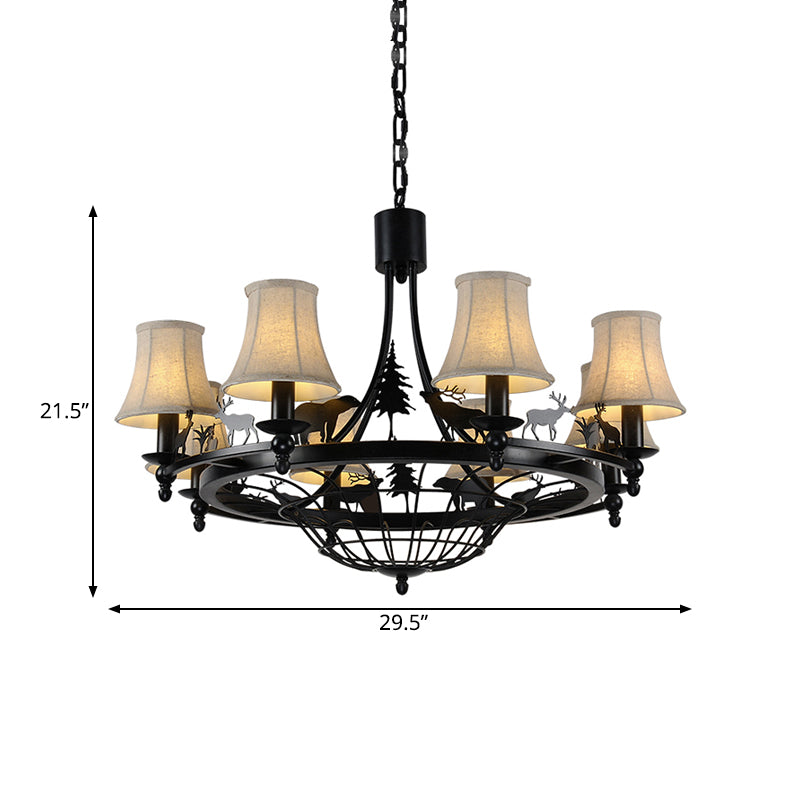 Metal Black Hanging Chandelier Bell 8-Bulb Traditional Suspension Light with Cone Fabric Shade Clearhalo 'Ceiling Lights' 'Chandeliers' Lighting' options 340686