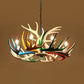 Modern Candle Hanging Lamp 8 Bulbs Metal Chandelier Light Fixture with Decorative Antler in Blue Clearhalo 'Ceiling Lights' 'Chandeliers' Lighting' options 340689