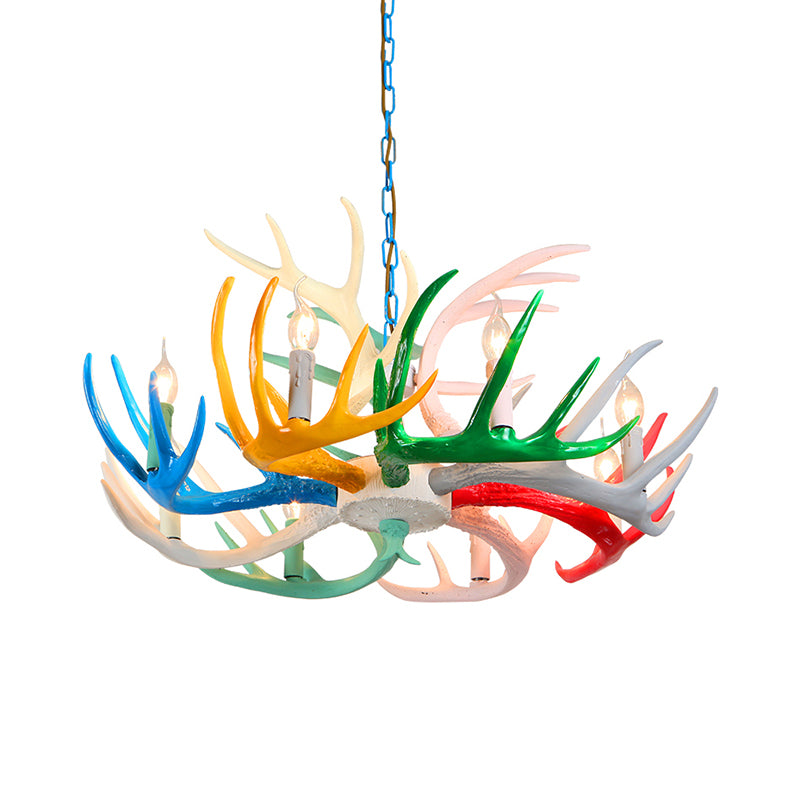 Modern Candle Hanging Lamp 8 Bulbs Metal Chandelier Light Fixture with Decorative Antler in Blue Clearhalo 'Ceiling Lights' 'Chandeliers' Lighting' options 340690