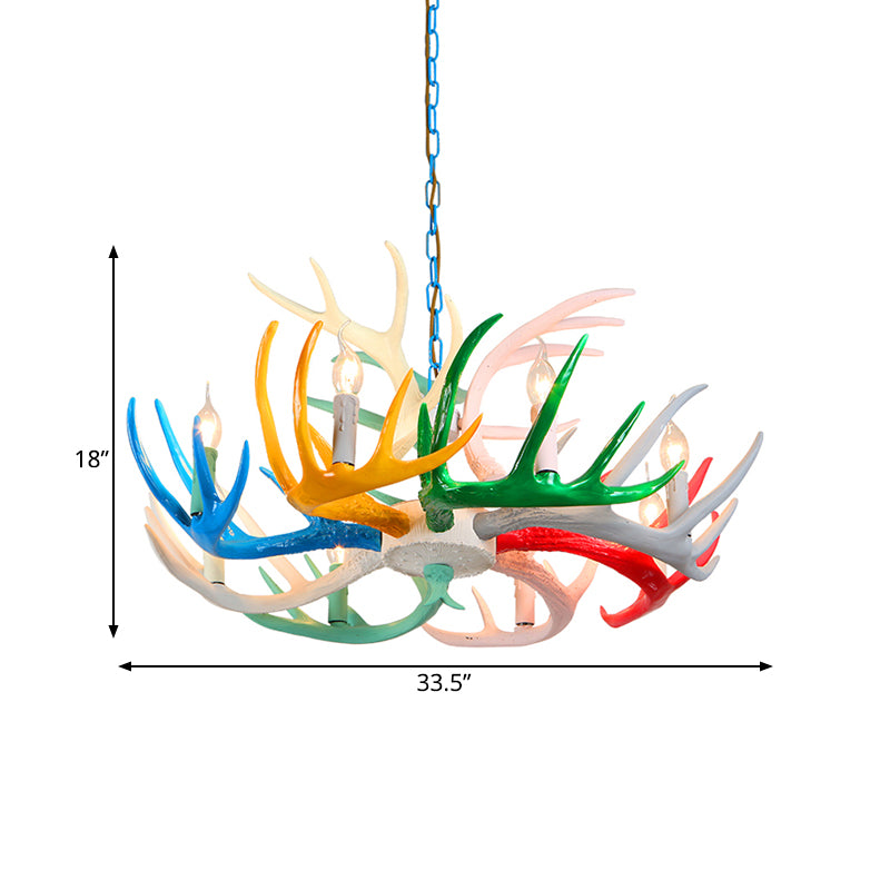 Modern Candle Hanging Lamp 8 Bulbs Metal Chandelier Light Fixture with Decorative Antler in Blue Clearhalo 'Ceiling Lights' 'Chandeliers' Lighting' options 340691