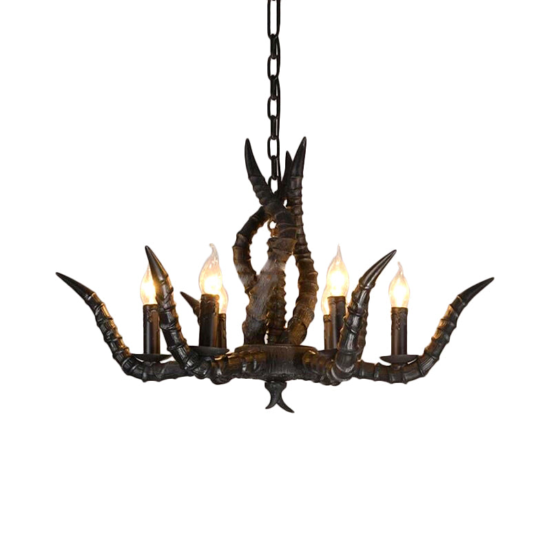 Rustic Sheep Horn Hanging Pendant 6 Lights Resin Ceiling Chandelier in Black for Restaurant Clearhalo 'Ceiling Lights' 'Chandeliers' Lighting' options 340694