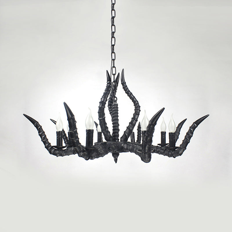 Rustic Sheep Horn Hanging Pendant 6 Lights Resin Ceiling Chandelier in Black for Restaurant Clearhalo 'Ceiling Lights' 'Chandeliers' Lighting' options 340695