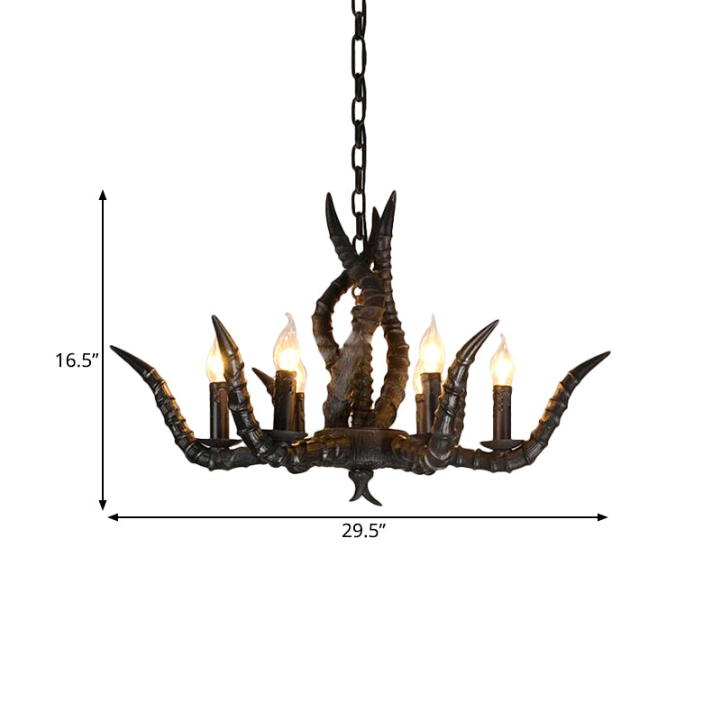 Rustic Sheep Horn Hanging Pendant 6 Lights Resin Ceiling Chandelier in Black for Restaurant Clearhalo 'Ceiling Lights' 'Chandeliers' Lighting' options 340696