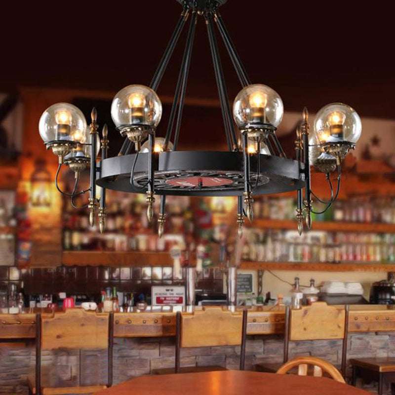 6/8 Lights Globe Chandelier Traditional Style Black Metal Pendant Light Fixture for Dining Room Clearhalo 'Ceiling Lights' 'Chandeliers' Lighting' options 340698
