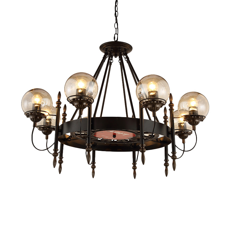 6/8 Lights Globe Chandelier Traditional Style Black Metal Pendant Light Fixture for Dining Room Clearhalo 'Ceiling Lights' 'Chandeliers' Lighting' options 340699