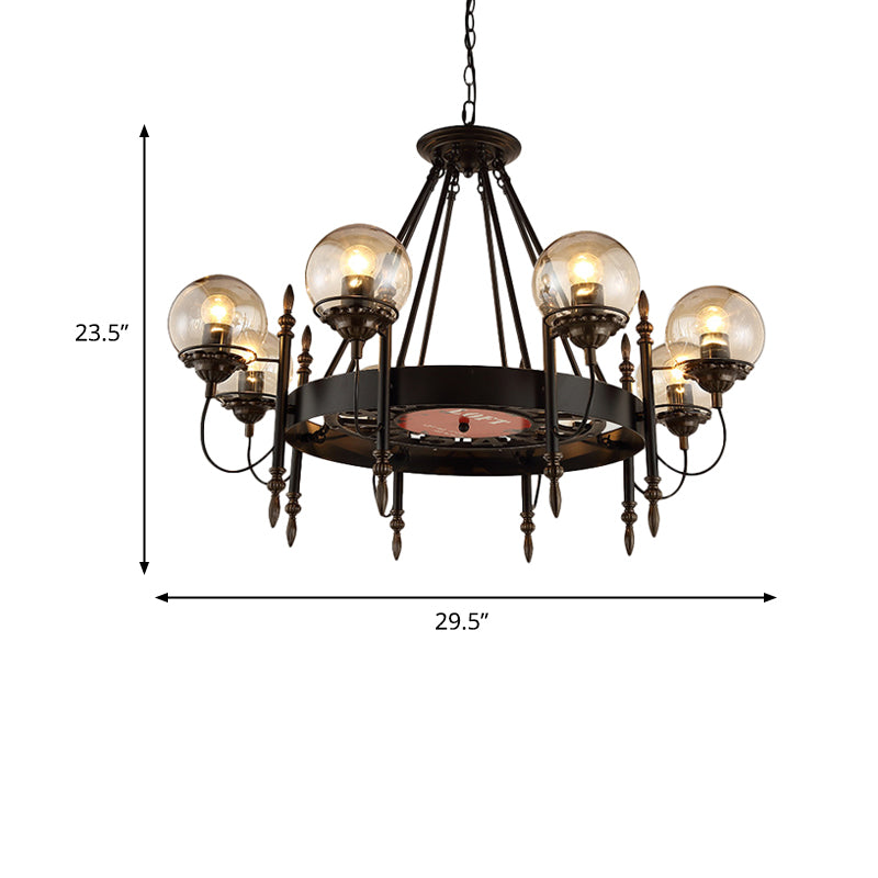 6/8 Lights Globe Chandelier Traditional Style Black Metal Pendant Light Fixture for Dining Room Clearhalo 'Ceiling Lights' 'Chandeliers' Lighting' options 340701