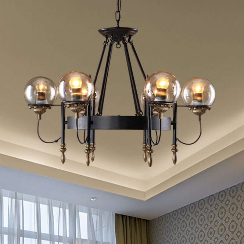 6/8 Lights Globe Chandelier Traditional Style Black Metal Pendant Light Fixture for Dining Room Clearhalo 'Ceiling Lights' 'Chandeliers' Lighting' options 340702