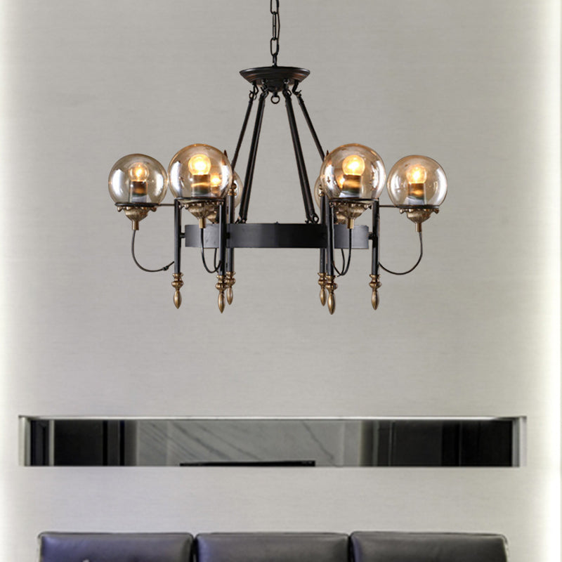 6/8 Lights Globe Chandelier Traditional Style Black Metal Pendant Light Fixture for Dining Room Clearhalo 'Ceiling Lights' 'Chandeliers' Lighting' options 340703