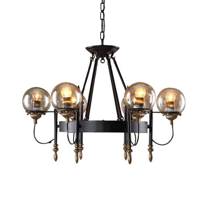 6/8 Lights Globe Chandelier Traditional Style Black Metal Pendant Light Fixture for Dining Room Clearhalo 'Ceiling Lights' 'Chandeliers' Lighting' options 340704