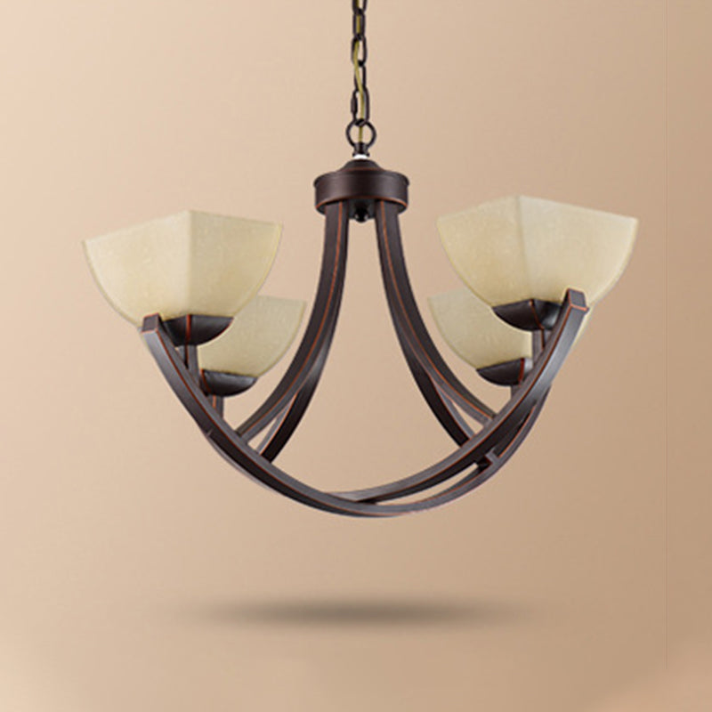 Tapered Frosted Glass Chandelier Lighting Classic 4/6/8 Lights Living Room Pendant Lighting in Rust with Sputnik Design Clearhalo 'Ceiling Lights' 'Chandeliers' Lighting' options 340709