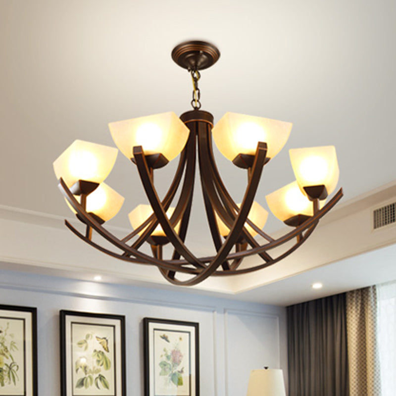 Tapered Frosted Glass Chandelier Lighting Classic 4/6/8 Lights Living Room Pendant Lighting in Rust with Sputnik Design Clearhalo 'Ceiling Lights' 'Chandeliers' Lighting' options 340712