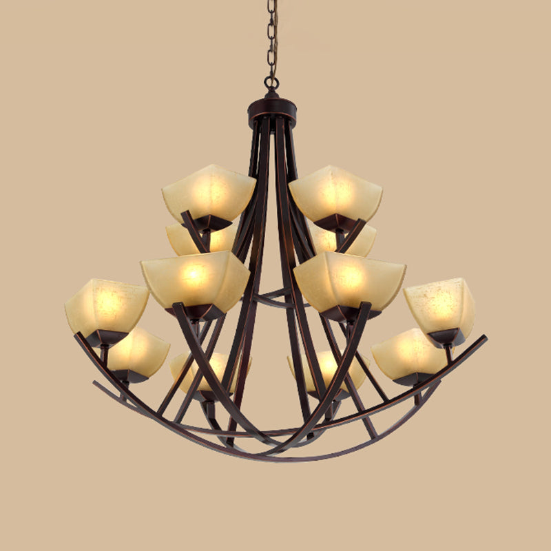 Tapered Frosted Glass Chandelier Lighting Classic 4/6/8 Lights Living Room Pendant Lighting in Rust with Sputnik Design Clearhalo 'Ceiling Lights' 'Chandeliers' Lighting' options 340718