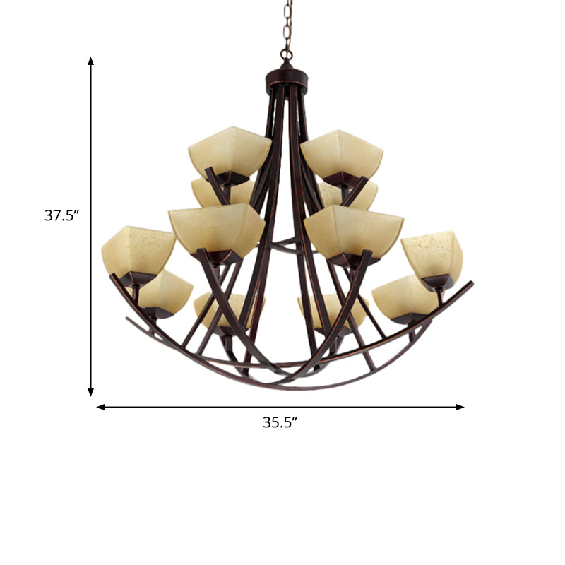 Tapered Frosted Glass Chandelier Lighting Classic 4/6/8 Lights Living Room Pendant Lighting in Rust with Sputnik Design Clearhalo 'Ceiling Lights' 'Chandeliers' Lighting' options 340719