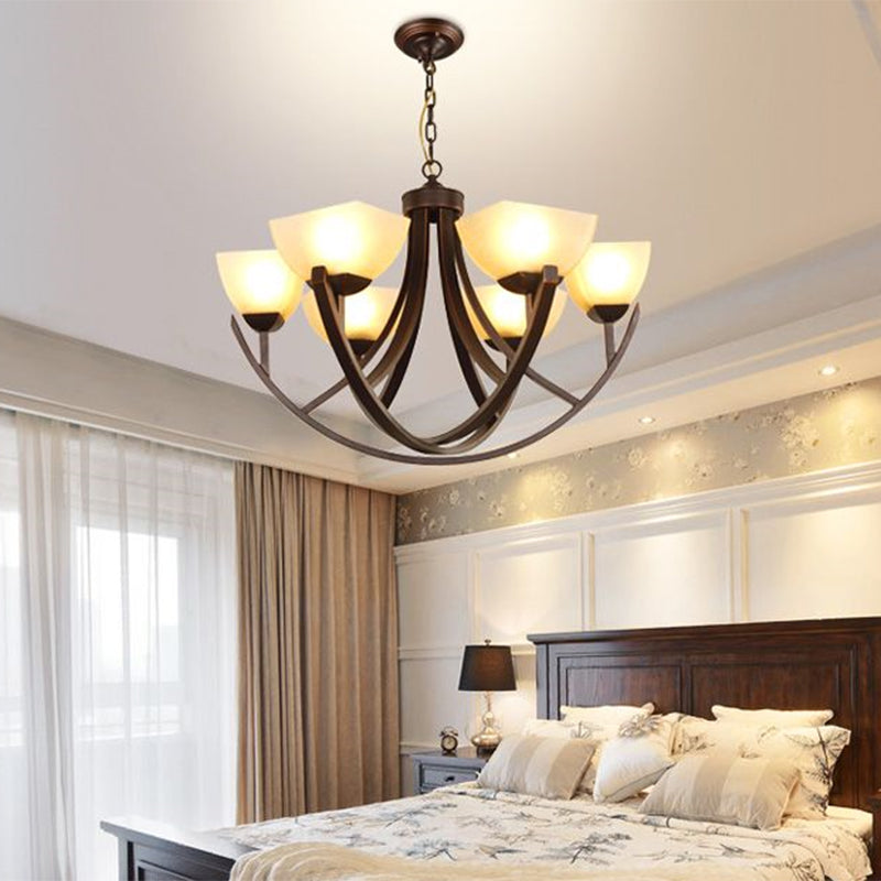 Tapered Frosted Glass Chandelier Lighting Classic 4/6/8 Lights Living Room Pendant Lighting in Rust with Sputnik Design Clearhalo 'Ceiling Lights' 'Chandeliers' Lighting' options 340722