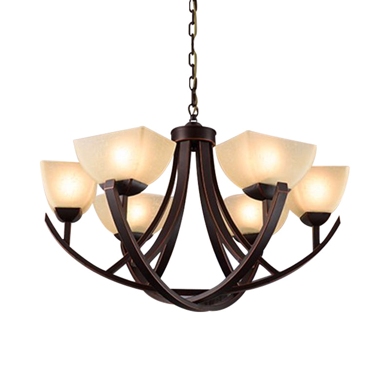 Tapered Frosted Glass Chandelier Lighting Classic 4/6/8 Lights Living Room Pendant Lighting in Rust with Sputnik Design Clearhalo 'Ceiling Lights' 'Chandeliers' Lighting' options 340723
