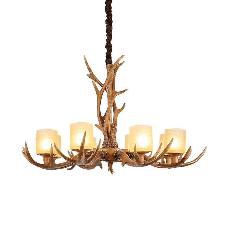 Cylindrical Glass Ceiling Lamp Traditional 4/6/8-Bulb Living Room Pendant Chandelier in Brown Clearhalo 'Ceiling Lights' 'Chandeliers' 'Close To Ceiling Lights' 'Glass shade' 'Glass' Lighting' 340733