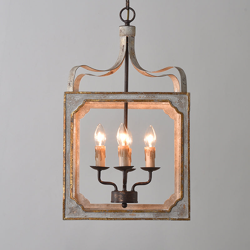 4 Heads Living Room Hanging Chandelier Retro Rust Ceiling Pendant Light with Cube Metal Cage Clearhalo 'Ceiling Lights' 'Chandeliers' Lighting' options 341874