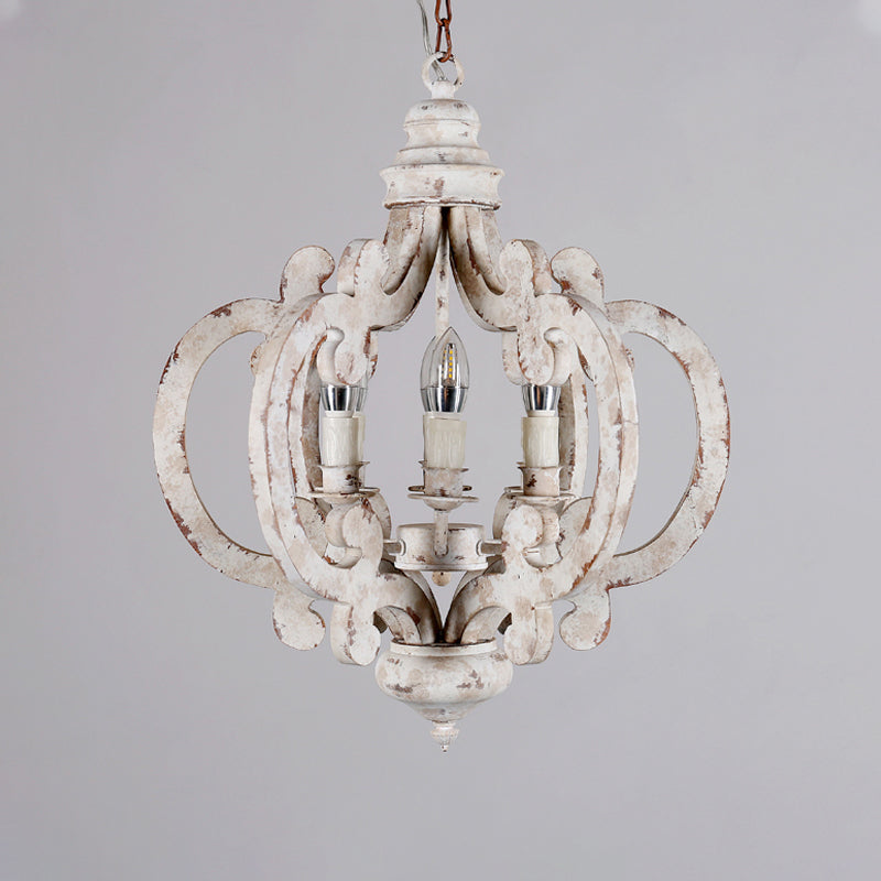 5 Bulbs Circle Ceiling Chandelier Traditional Wood Suspended Lighting Fixture in White Clearhalo 'Ceiling Lights' 'Chandeliers' Lighting' options 341888