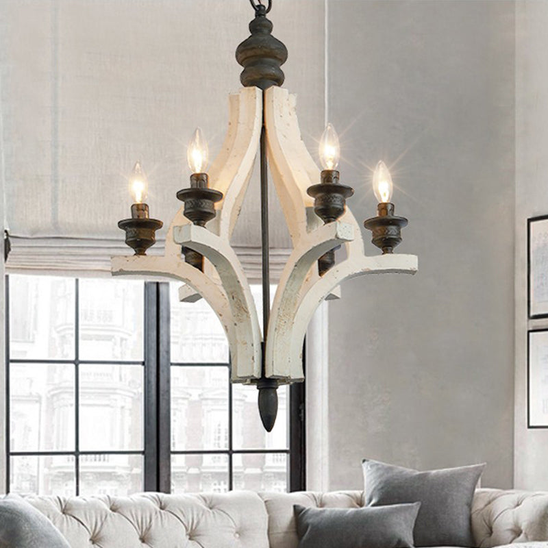 Laser-Cut Chandelier Lamp Nordic Wood 4 Heads White Pendant Lighting Fixture with Adjustable Chain Clearhalo 'Ceiling Lights' 'Chandeliers' Lighting' options 341892