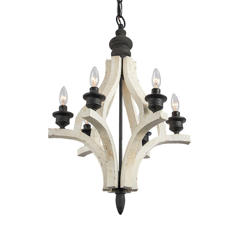 Laser-Cut Chandelier Lamp Nordic Wood 4 Heads White Pendant Lighting Fixture with Adjustable Chain Clearhalo 'Ceiling Lights' 'Chandeliers' Lighting' options 341894