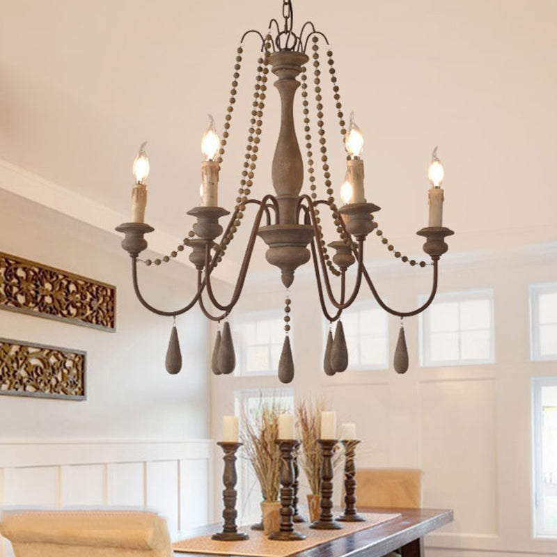 Retro 6/8/12 Heads Chandelier Lamp Grey Branch Ceiling Pendant Light with Metal Arm for Living Room Clearhalo 'Ceiling Lights' 'Chandeliers' Lighting' options 341912