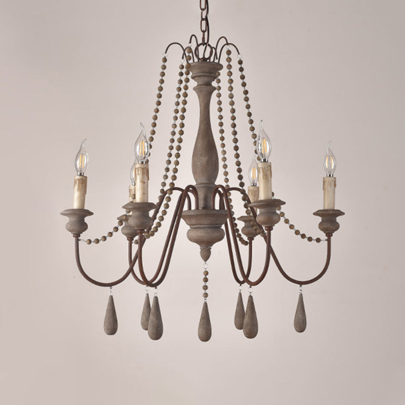 Retro 6/8/12 Heads Chandelier Lamp Grey Branch Ceiling Pendant Light with Metal Arm for Living Room Clearhalo 'Ceiling Lights' 'Chandeliers' Lighting' options 341913