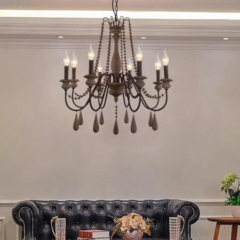 Retro 6/8/12 Heads Chandelier Lamp Grey Branch Ceiling Pendant Light with Metal Arm for Living Room Clearhalo 'Ceiling Lights' 'Chandeliers' Lighting' options 341917