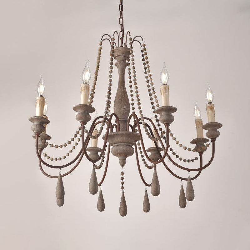 Retro 6/8/12 Heads Chandelier Lamp Grey Branch Ceiling Pendant Light with Metal Arm for Living Room Clearhalo 'Ceiling Lights' 'Chandeliers' Lighting' options 341918
