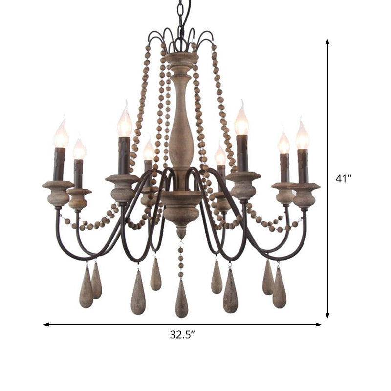 Retro 6/8/12 Heads Chandelier Lamp Grey Branch Ceiling Pendant Light with Metal Arm for Living Room Clearhalo 'Ceiling Lights' 'Chandeliers' Lighting' options 341920
