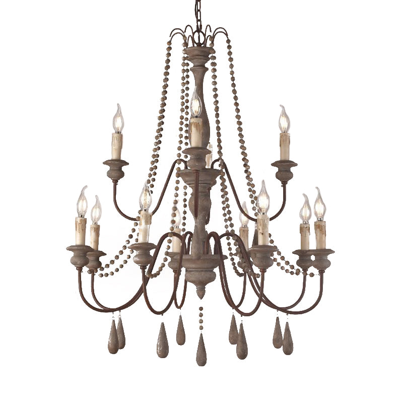 Retro 6/8/12 Heads Chandelier Lamp Grey Branch Ceiling Pendant Light with Metal Arm for Living Room Clearhalo 'Ceiling Lights' 'Chandeliers' Lighting' options 341922