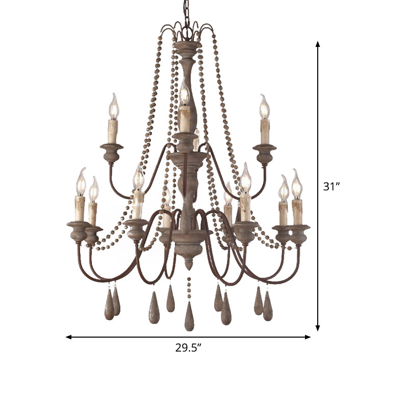 Retro 6/8/12 Heads Chandelier Lamp Grey Branch Ceiling Pendant Light with Metal Arm for Living Room Clearhalo 'Ceiling Lights' 'Chandeliers' Lighting' options 341923
