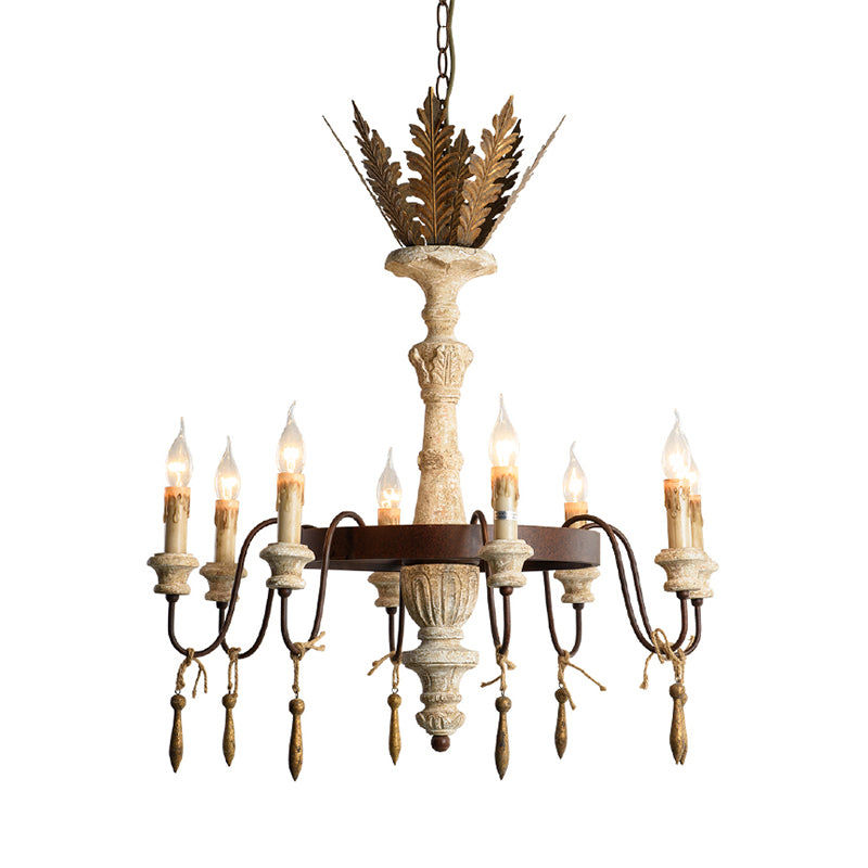 8 Bulbs Spur Ceiling Chandelier Traditional Metal Suspended Lighting Fixture in Rust Clearhalo 'Ceiling Lights' 'Chandeliers' Lighting' options 341927