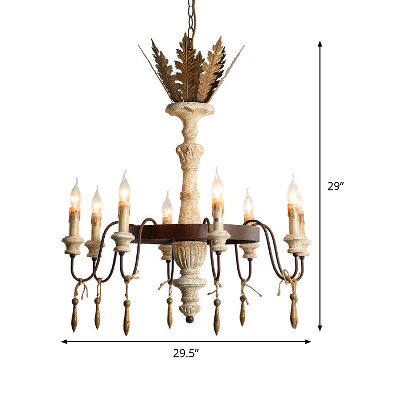 8 Bulbs Spur Ceiling Chandelier Traditional Metal Suspended Lighting Fixture in Rust Clearhalo 'Ceiling Lights' 'Chandeliers' Lighting' options 341928