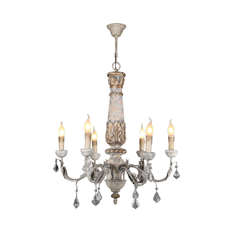 Nordic Starburst Hanging Chandelier Wood 6 Bulbs Suspension Light in Distressed White for Living Room Clearhalo 'Ceiling Lights' 'Chandeliers' Lighting' options 341932