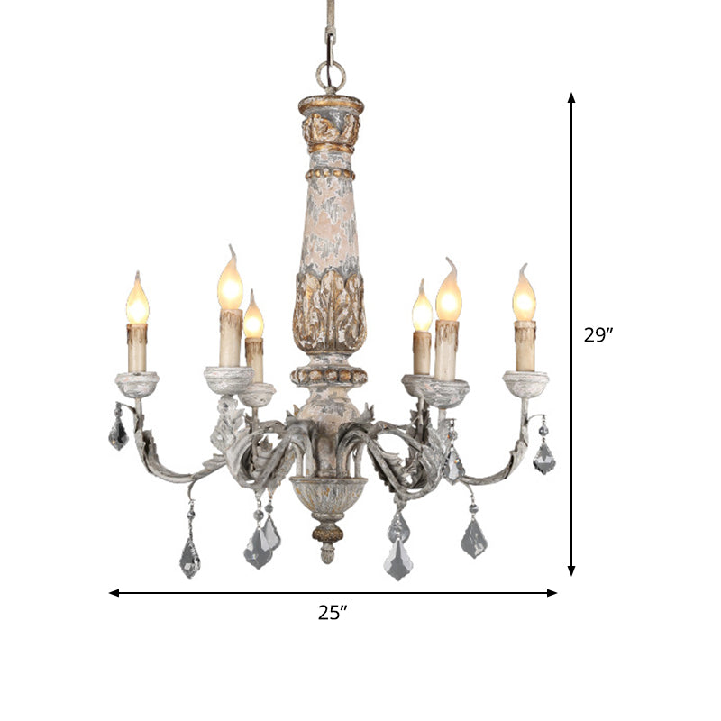 Nordic Starburst Hanging Chandelier Wood 6 Bulbs Suspension Light in Distressed White for Living Room Clearhalo 'Ceiling Lights' 'Chandeliers' Lighting' options 341933