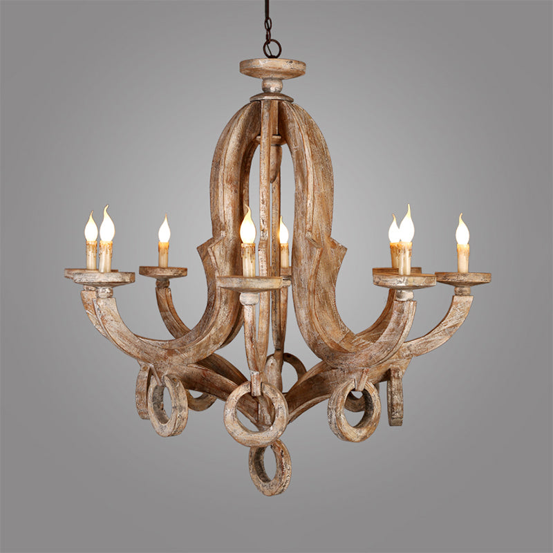 Wood Sputnik Chandelier Lamp Retro 6/8 Bulbs Brown Pendant Lighting Fixture with Adjustable Chain Clearhalo 'Ceiling Lights' 'Chandeliers' Lighting' options 341941