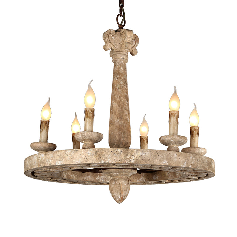 Round Pendant Chandelier Traditional Wood 5/6 Bulbs Light Tan Hanging Lamp for Living Room Clearhalo 'Ceiling Lights' 'Chandeliers' Lighting' options 341957