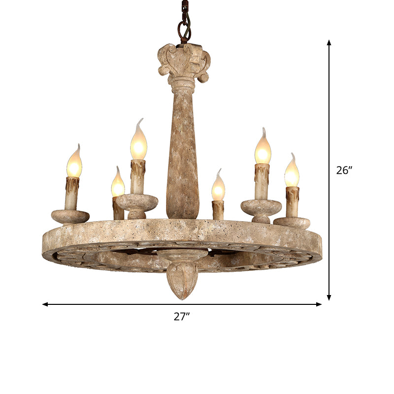 Round Pendant Chandelier Traditional Wood 5/6 Bulbs Light Tan Hanging Lamp for Living Room Clearhalo 'Ceiling Lights' 'Chandeliers' Lighting' options 341958