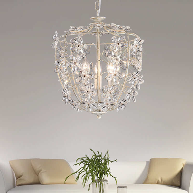 Crystal Flower Basket Chandelier Lamp Nordic 3 Bulbs White and Gold Pendant Lighting Fixture for Dining Room Clearhalo 'Ceiling Lights' 'Chandeliers' Lighting' options 341974