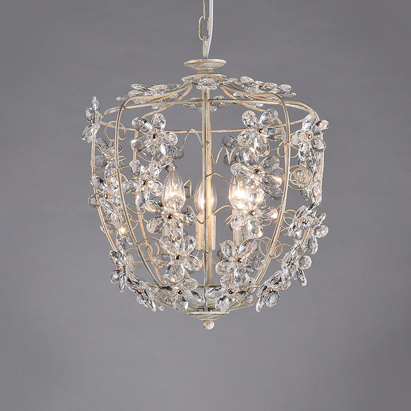 Crystal Flower Basket Chandelier Lamp Nordic 3 Bulbs White and Gold Pendant Lighting Fixture for Dining Room Clearhalo 'Ceiling Lights' 'Chandeliers' Lighting' options 341975