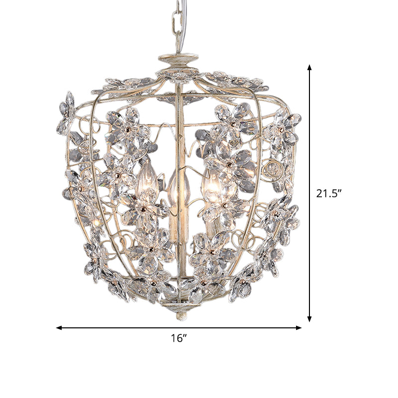Crystal Flower Basket Chandelier Lamp Nordic 3 Bulbs White and Gold Pendant Lighting Fixture for Dining Room Clearhalo 'Ceiling Lights' 'Chandeliers' Lighting' options 341977
