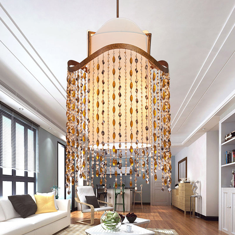 Cascade Chandelier Lamp Nordic Crystal 3 Heads Red Brown Pendant Lighting Fixture for Living Room Clearhalo 'Ceiling Lights' 'Chandeliers' Lighting' options 341988